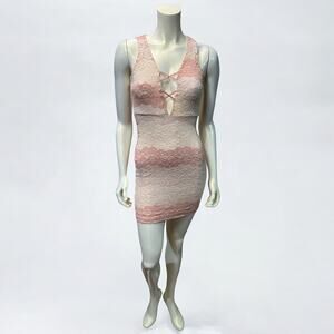Windsor Pink Ivory Striped Lace Bodycon Dress Criss-Cross Front NWT Size S